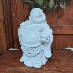 Large 12 1/2 Ceramic porcelain Happy Laughing white blanc Buddha statue